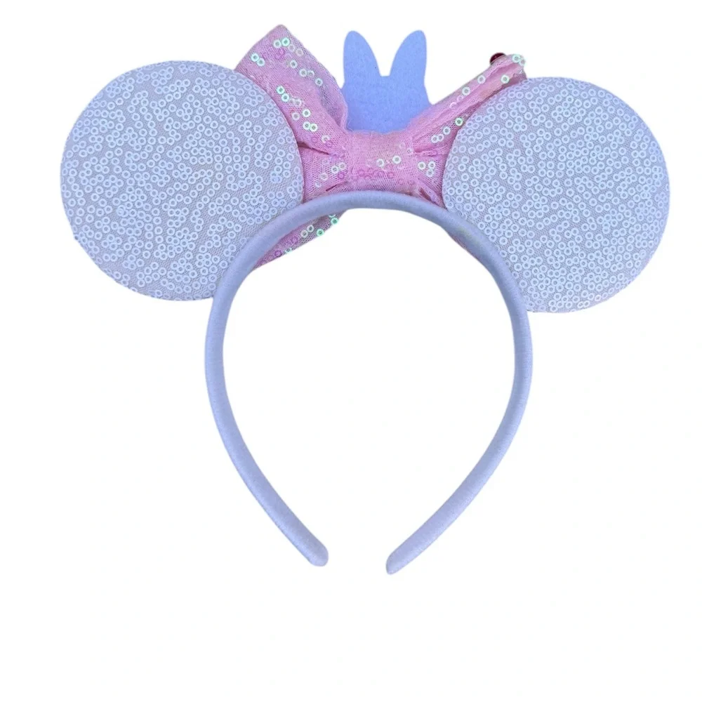 Disney Parks Daisy Duck Sequin Minnie Ears Headband Pink Bow